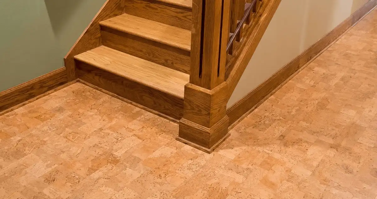 End of a staircase with cork flooring in Charleston, SC